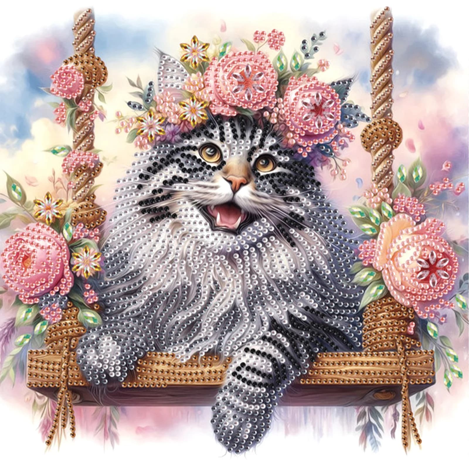 Kit di pittura DiamondArt a forma speciale di gatto per principianti adulti, kit di forme speciali con diamante di cristallo per regalo di decorazione della parete di casa