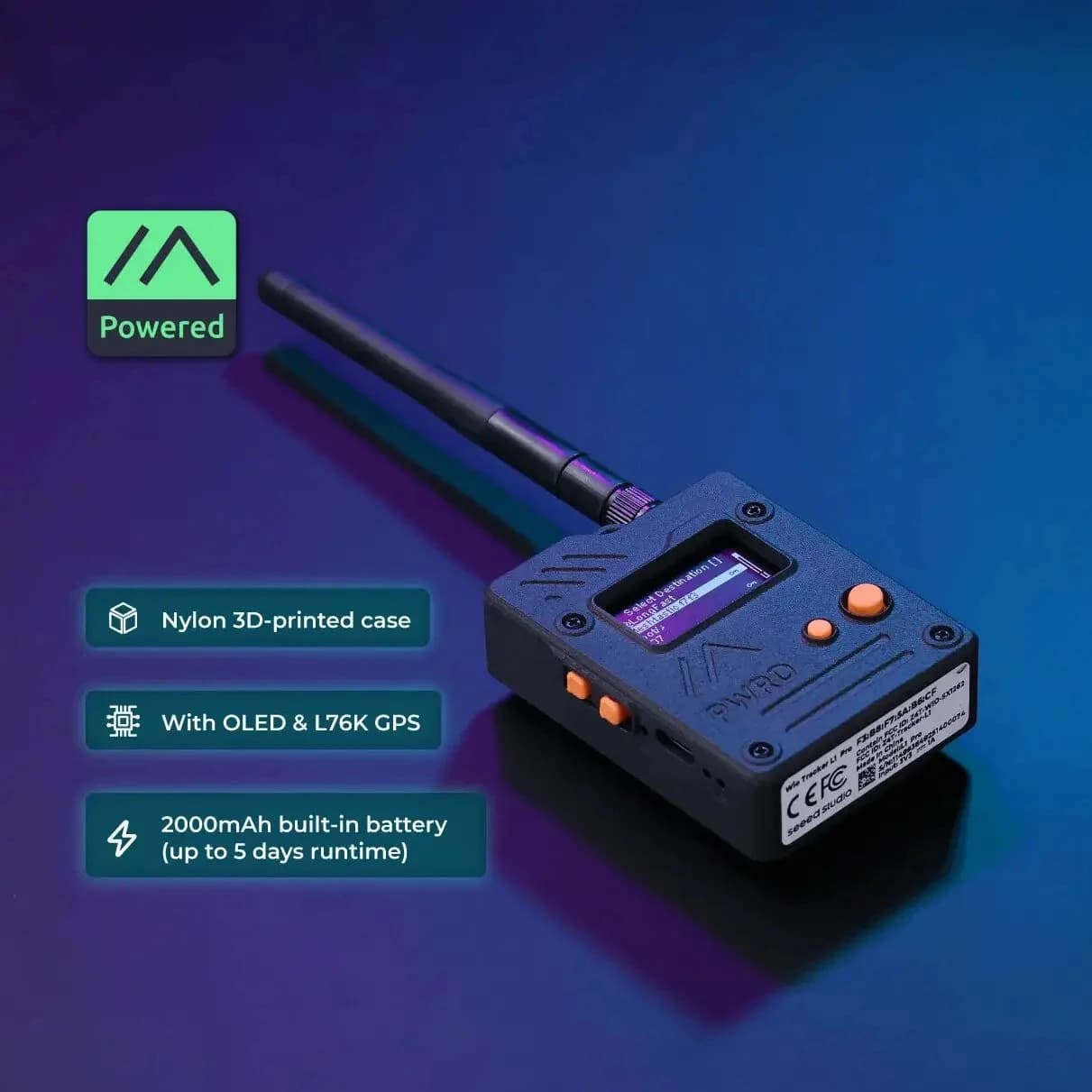Tracker Wio L1 Pro 868MHz 915MHz with Meshtastic node for LoRa tracking, nRF52840, GPS L76K 862–930 MHz, integrated batteries