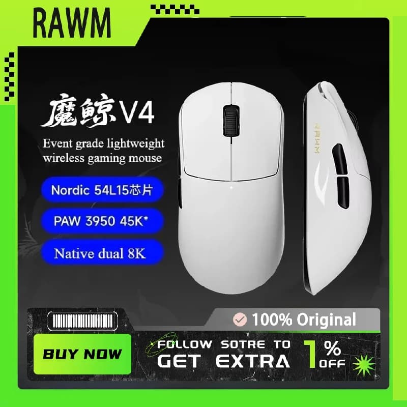 Mouse from Gaming Wireless Rawm Leviathan V4, Light Mouse Dual 8k for Laptop and Desktop, Ergonomic Mouse for eSports and FPS Games on PC