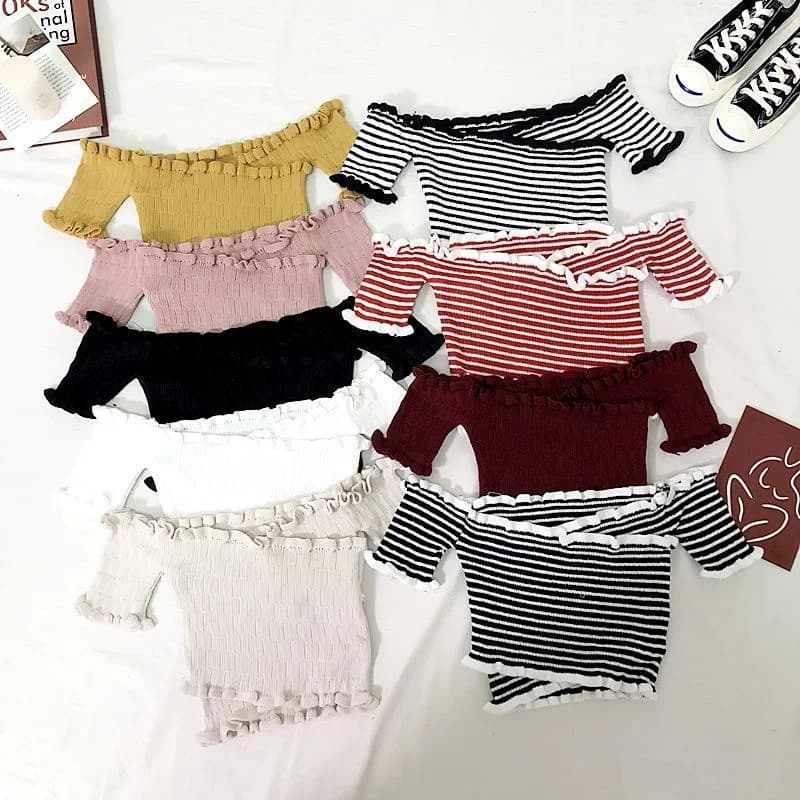 T-shirt Sexy con spalle scoperte Top carino rosa donna Slash Neck Kawaii Crop Top Baby Tees Y2k vestiti estivi coreano dolce Emo Top