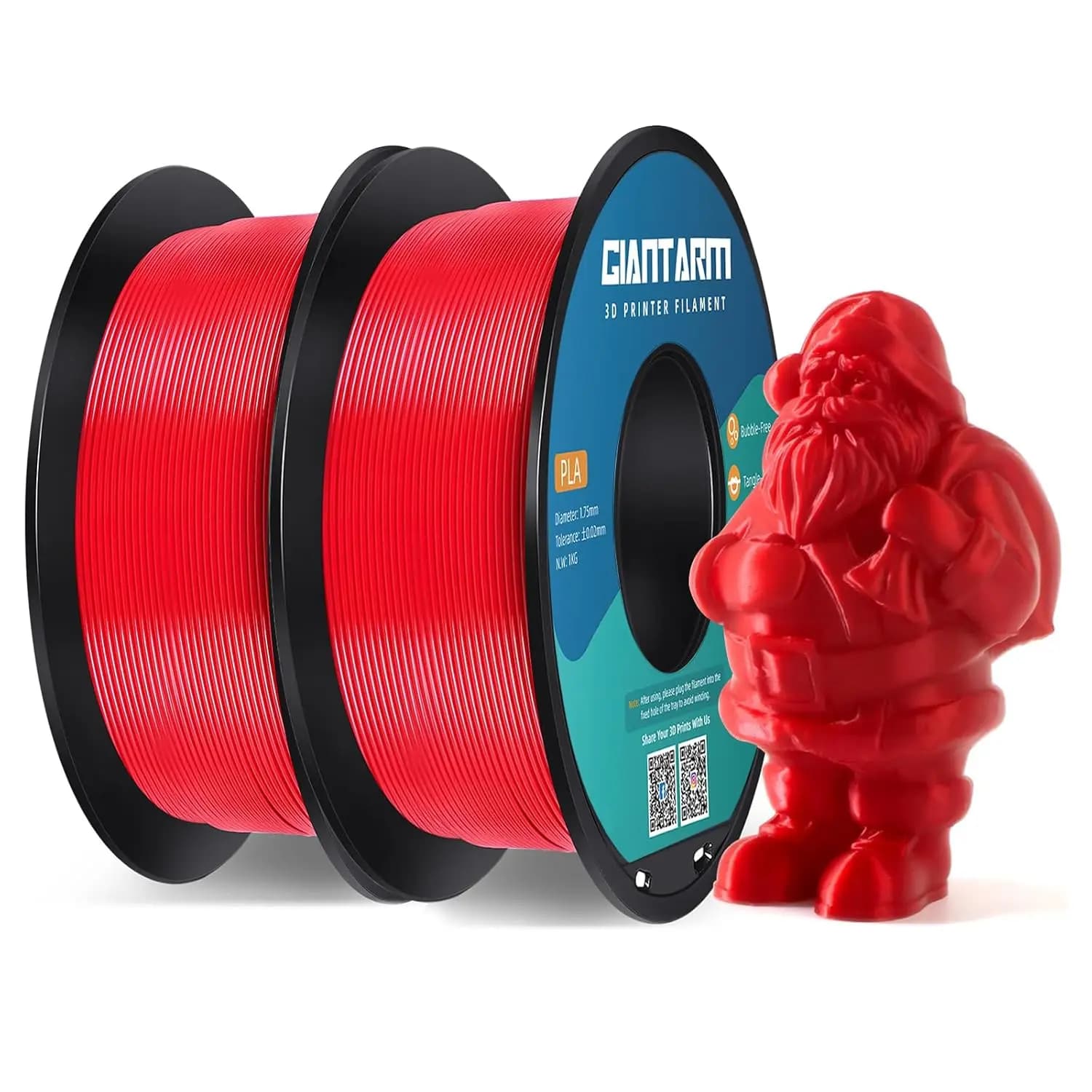Filamento per Stampante 3D PLA 1.75mm, Confezione da 2 Bobine Rosse da 1kg, Precisione Dimensionale +/-0.03mm, Anti-Intasamento per Stampa Fluida