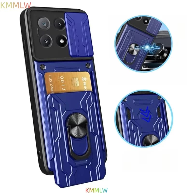 Custodia Armor con Protezione Scorrevole per Fotocamera e Slot Porta Carte per Xiaomi POCO X6 Pro 5G e Mi POCO X7 Pro 5G