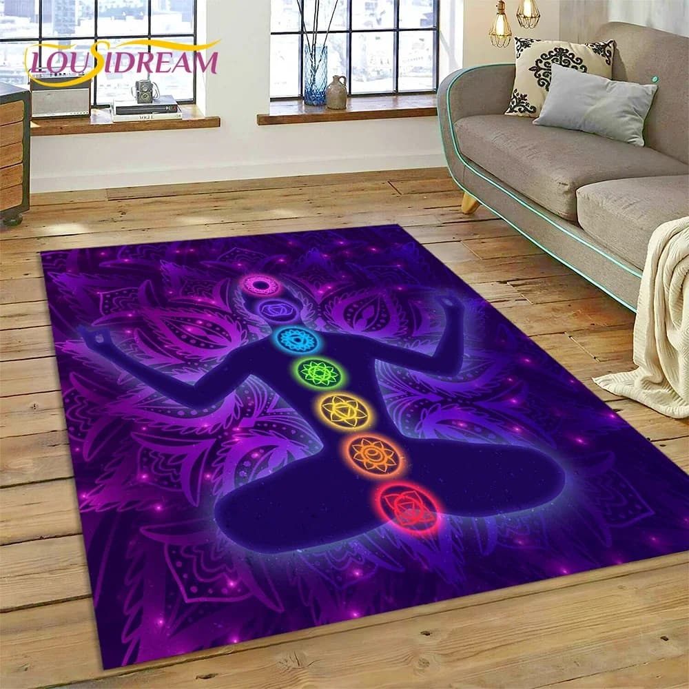 Tappeto 3D Yoga Meditazione Arcobaleno 7 Chakra Tappeto per soggiorno Arredamento camera da letto, tappetino Decorazione antiscivolo per divano Zerbino regalo