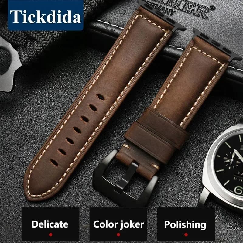 For Apple Watch Band High Quality Leather Strap Men for Series 11 10 9 7 8 SE Ultra 3 2 49mm 44mm 46mm Watch Band 45mm 41mm 42mm