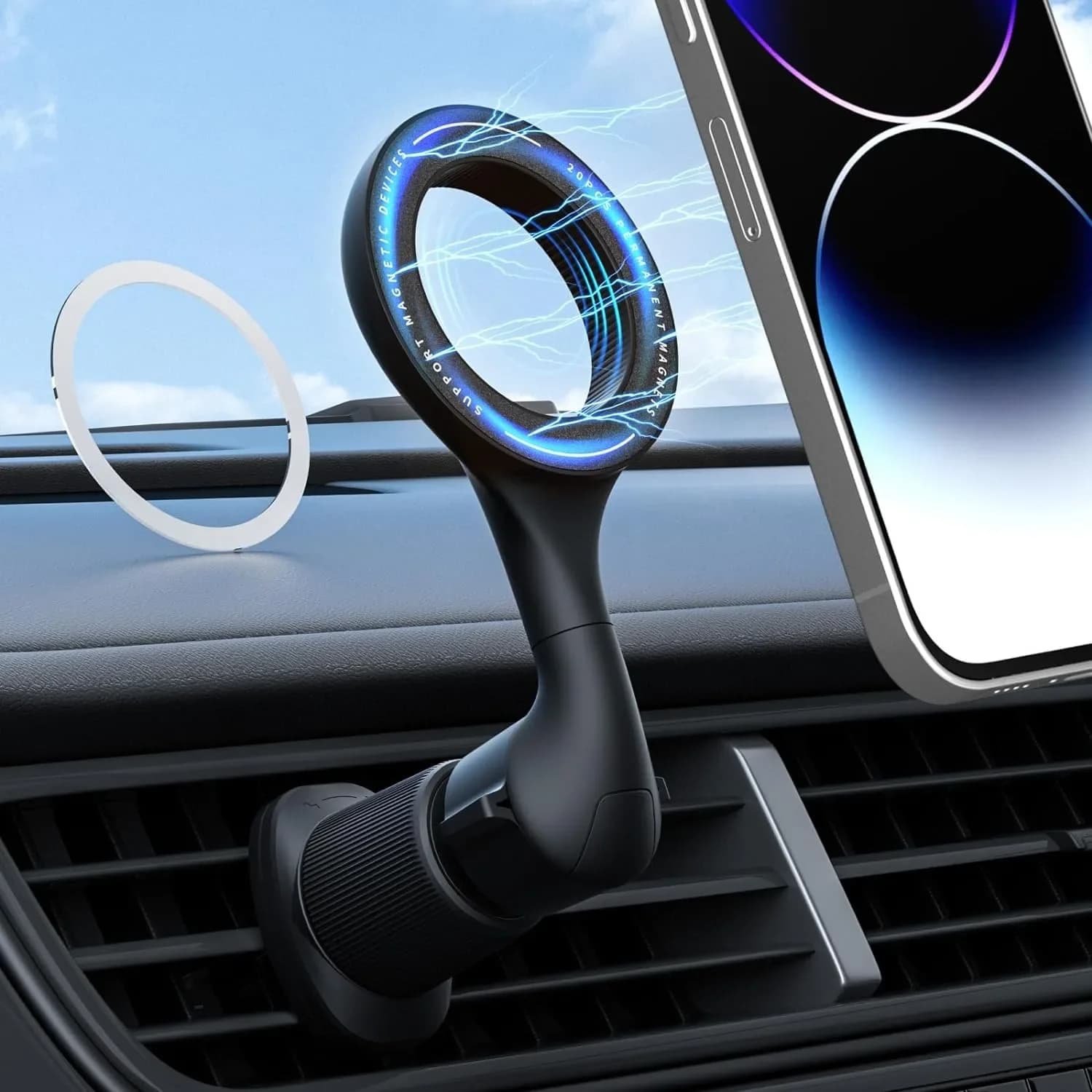 Supporto magnetico per telefono per bocchetta dell'auto, rotazione di 360 gradi, adatto a tutti i telefoni, nero