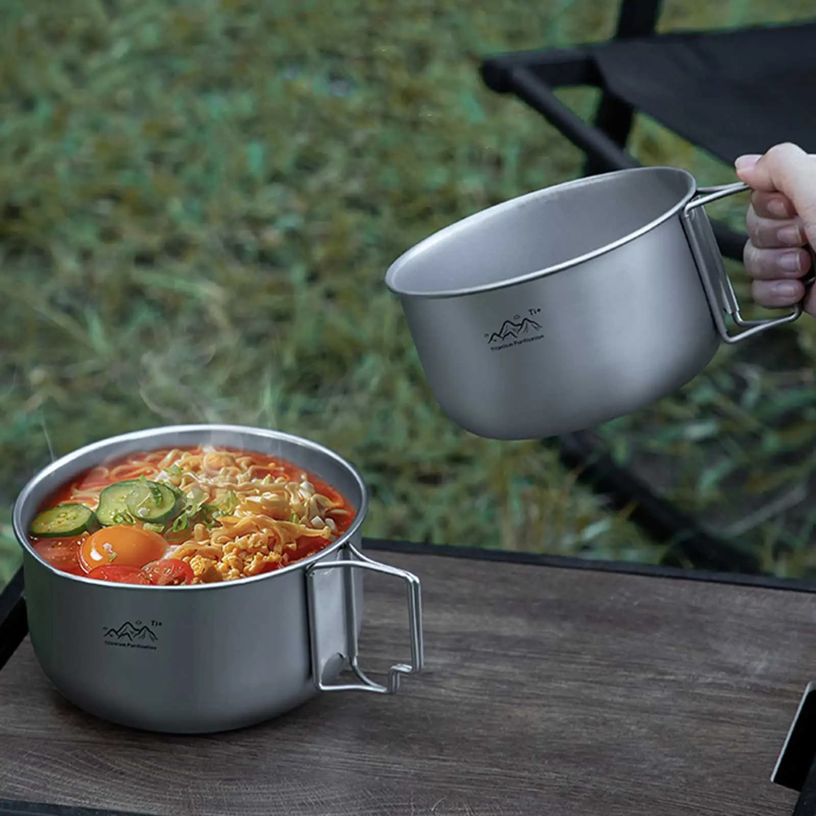 Ultralight Camping Pentola in Titanium, Padella, Bowl, Picnic Portable Kitchen Set, Camping Kitchen Equipment and Open Travel