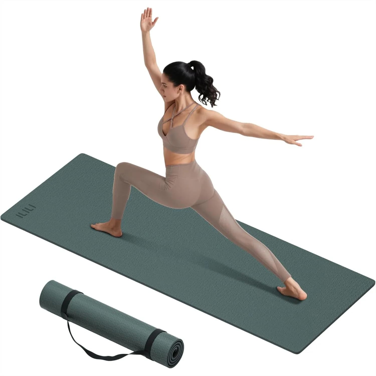 Tappetino Yoga Extra Spesso 10mm, 76x28 Pollici, Antiscivolo in TPE con Cinghia di Trasporto per Yoga e Pilates