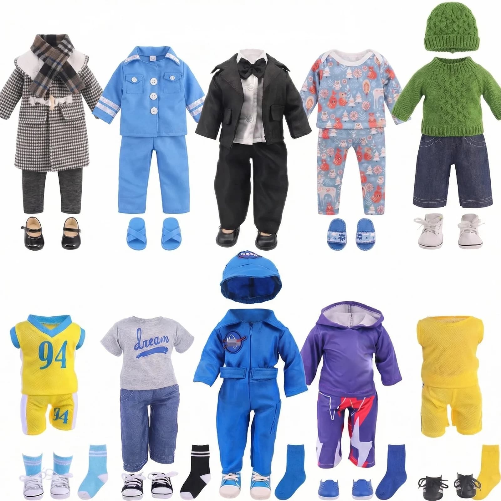 Vestiti per bambole Baby Doll Abbigliamento sportivo per il tempo libero Stampa animalier carina per abiti per bambole Logan Boy da 43 cm, regali della nostra generazione