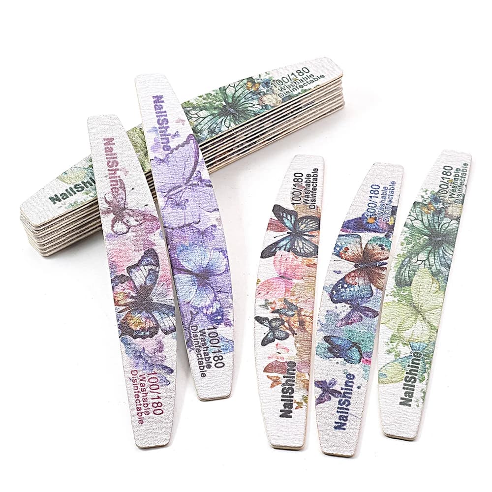 Set di 10 Lime per Unghie con Stampa a Farfalla, Lime in Legno a Mezzaluna, Grana 100/180, Adatte per Falegnameria/Saloni/Fai-da-Te