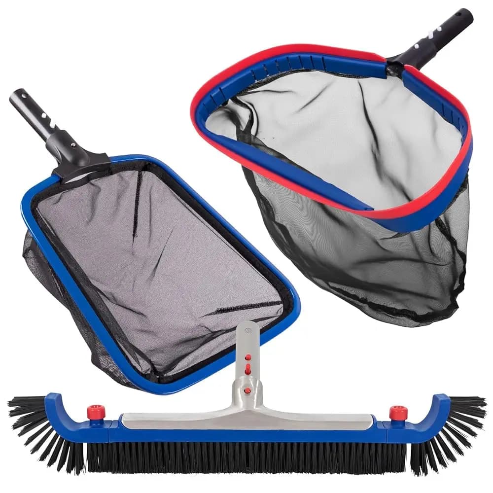 Kit Deluxe per la Pulizia della Piscina con Spazzola da 20'' e Reti Robuste per la Pulizia (Rete Skimmer da 17.5'')
