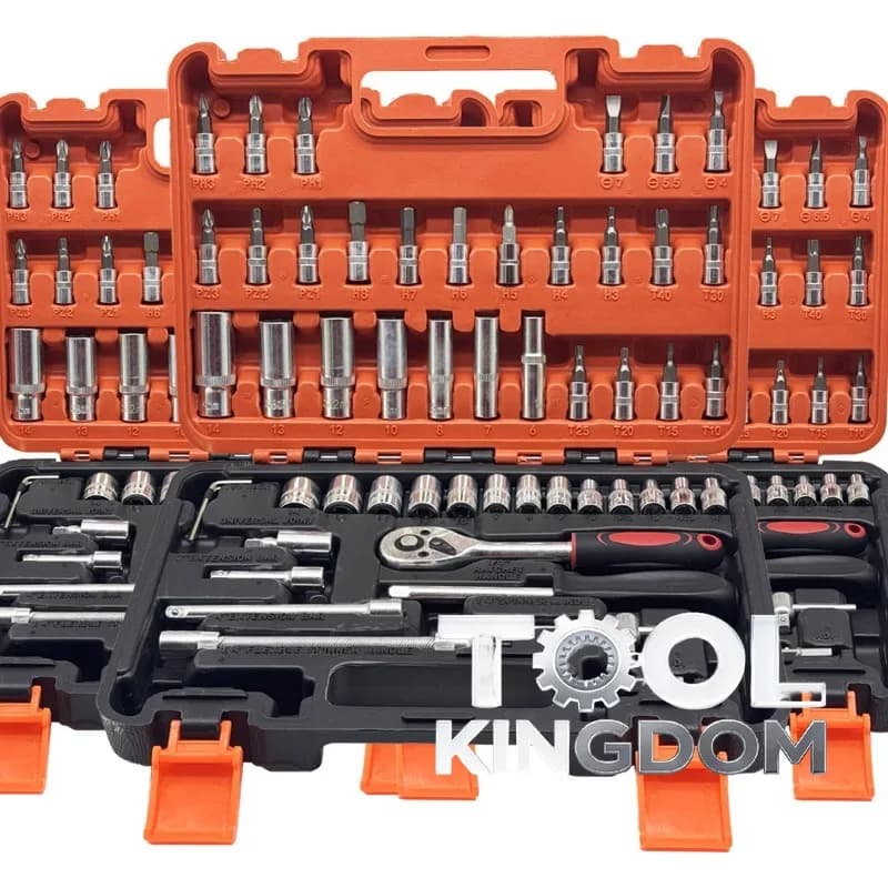 Kit Professionale di Attrezzi per Riparazione Auto, Set Multifunzione da 53 Pezzi in Acciaio al Cromo Vanadio, Chiave a Cricchetto e Bussole per Casa e Auto
