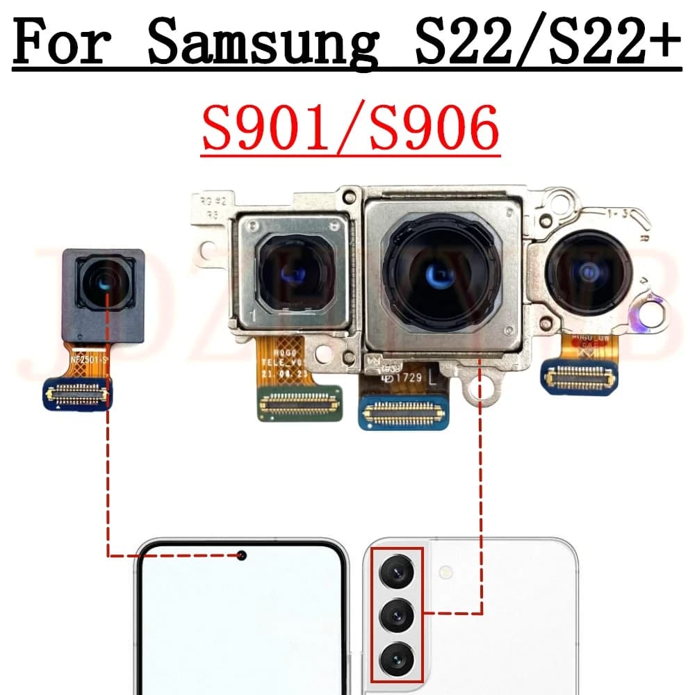 Front Rear Camera For Samsung Galaxy S22 5G S901 Frontal Selfie Wide Back Main 50 MP Camera Module Flex Cable S22+ 5G S906