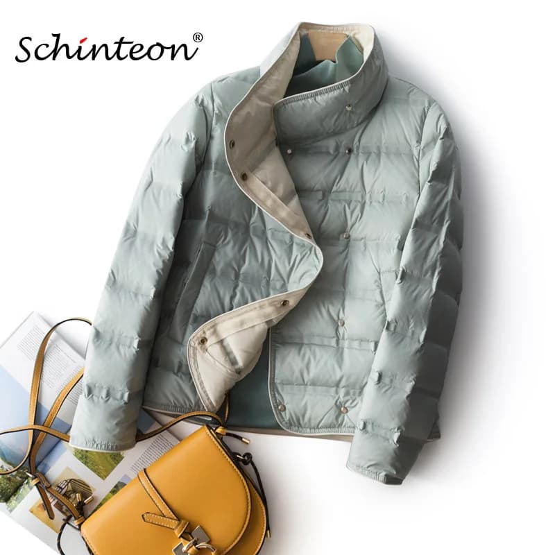 Schinteon Giacca Ultraleggera in Piumino da Donna, Casual, Tinta Unita, Corta, per Primavera e Autunno, Nuova Moda 2026