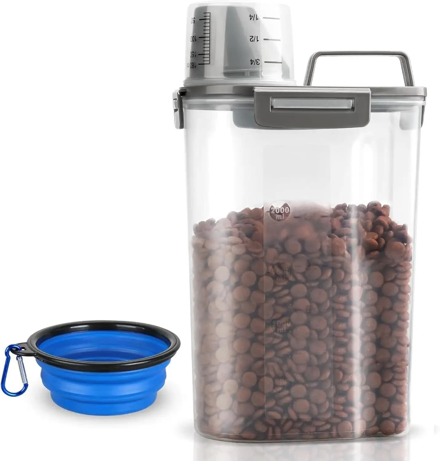 Contenitore ermetico per alimenti per animali domestici migliorato con beccuccio erogatore e misurino, 3Qt per cani, gatti, uccelli, grigio
