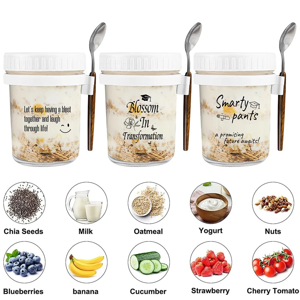 Contenitore per Overnight Oats da 12 Oz, Barattoli per Alimenti, Vasetti per Conservazione, Contenitori per Latte, Cereali, Frutta e Avena