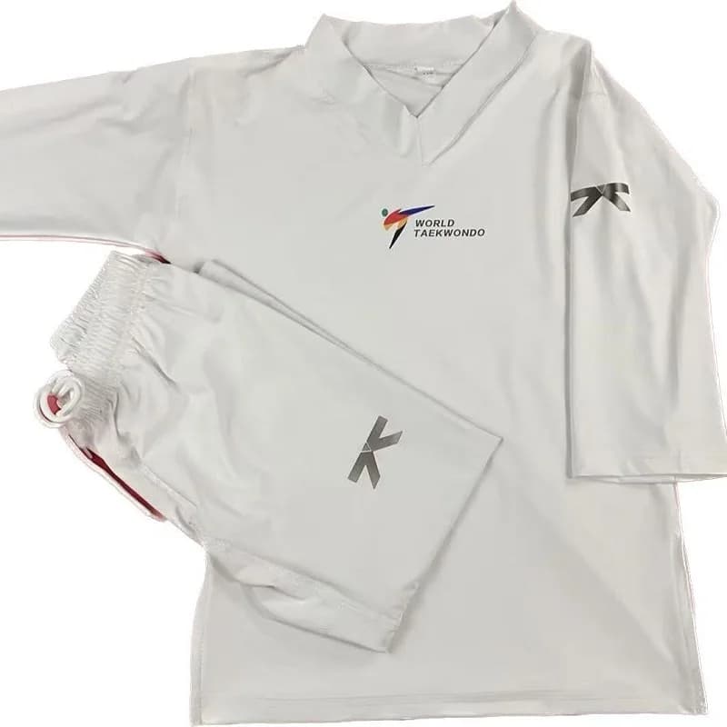 Dobok Unisex Bianco per Taekwondo, Aderente ed Elasticizzato, ad Asciugatura Rapida, per Competizioni, Nuovo Stile per Bambini