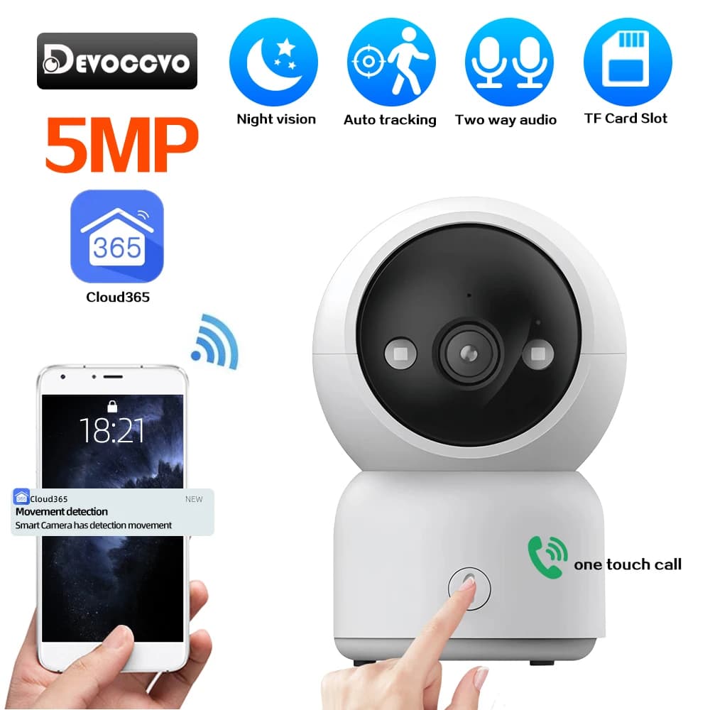 Telecamera IP WiFi PTZ da Interno 5MP con Chiamata One-Touch, Monitor per Bambini, Tracciamento Automatico, Visione Notturna a Colori, Telecamera di Sorveglianza Domestica