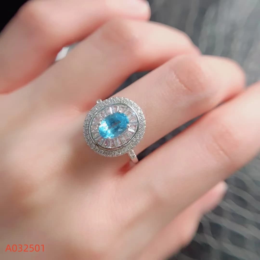 KJJEAXCMY Gioielleria Raffinata S925 Argento Puro Squisito Intarsiato Apatite Naturale Anello da Donna Gemme Ad Alta Chiarezza Supporto Test