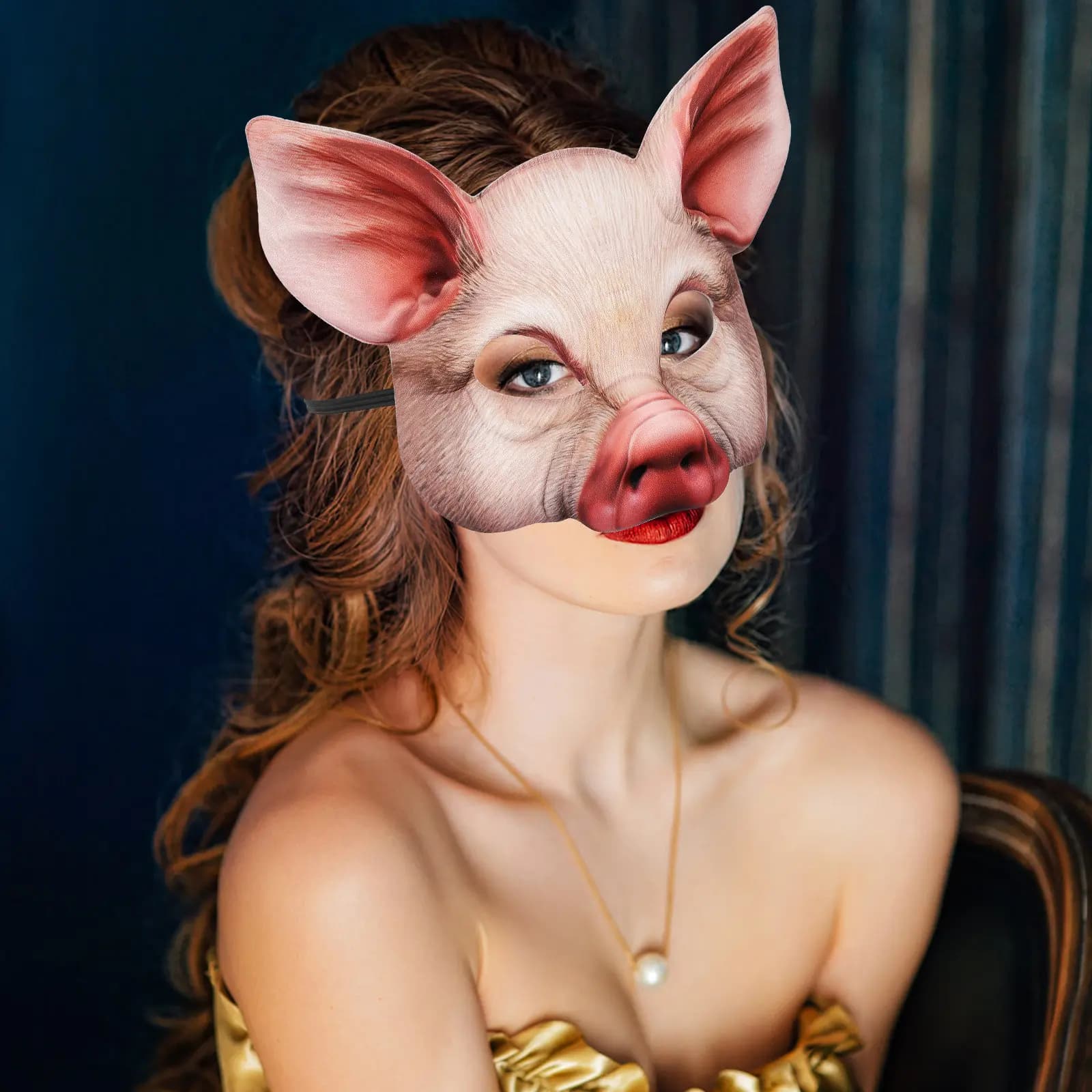 Maschera di maiale a mezza faccia, realistica, per Halloween, Carnevale, Feste in Maschera, Cosplay, Festival, Travestimenti, Oggetto per Foto, Spaventosa