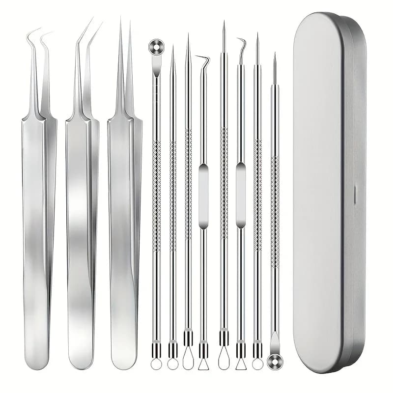 8-piece black dot removal kit - Professional stainless steel tools for acne removal and black dots with carrying case, for facial care