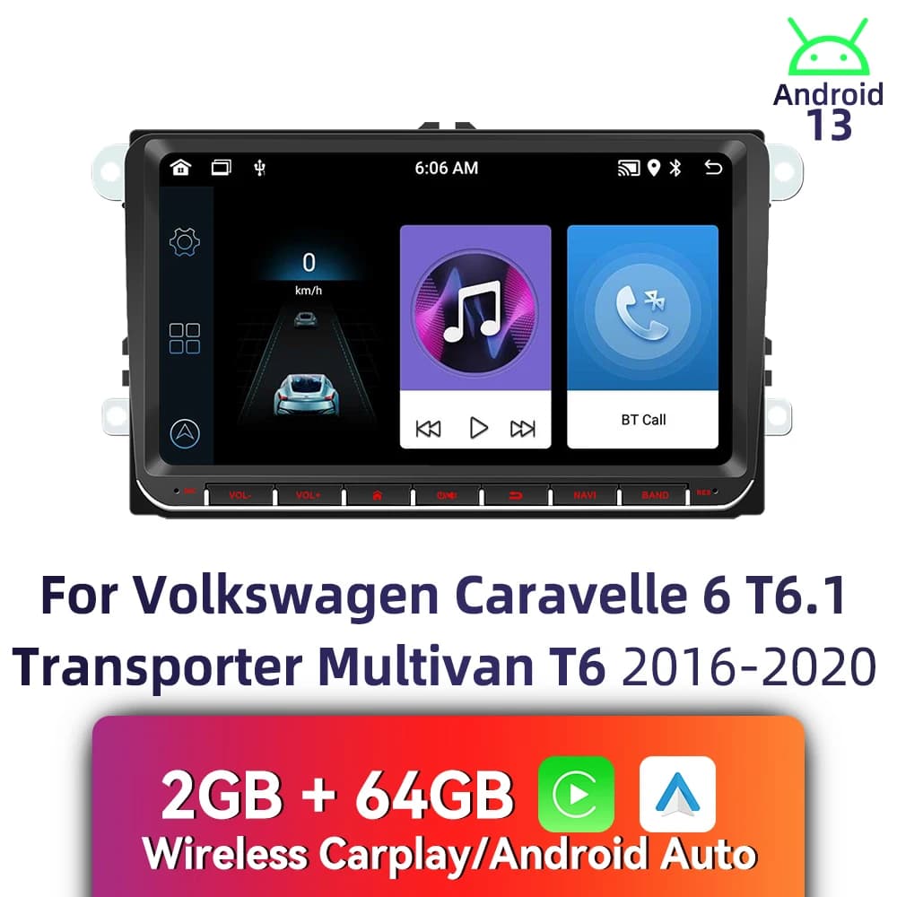 9 "CarPlay Android Car 2 Din Stereo per VW Volkswagen Caravelle 6 T6.1 Transporter Multivan T6 2016-2020 Multimedia Radio GPS