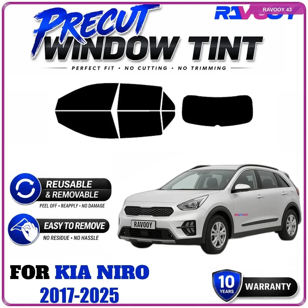 RAVOOY Precut Window Tint, Reusable Removable EPU Film, Custom Fit for Kia Niro 2017-2022, UV Heat Protection