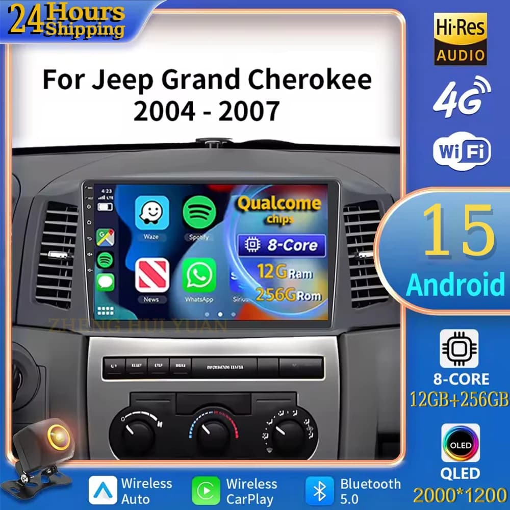 For JEEP Grand Cherokee WK 2004 2005 2006 2007 Android 15 Car Radio Multimedia Player Android Auto Carplay Head Unit Navigation