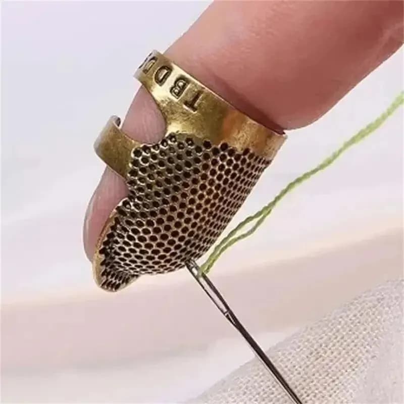 Adjustable vintage sewing dithal, handmade anti-slip embroidery against ring, needle finger holder with vintage pin