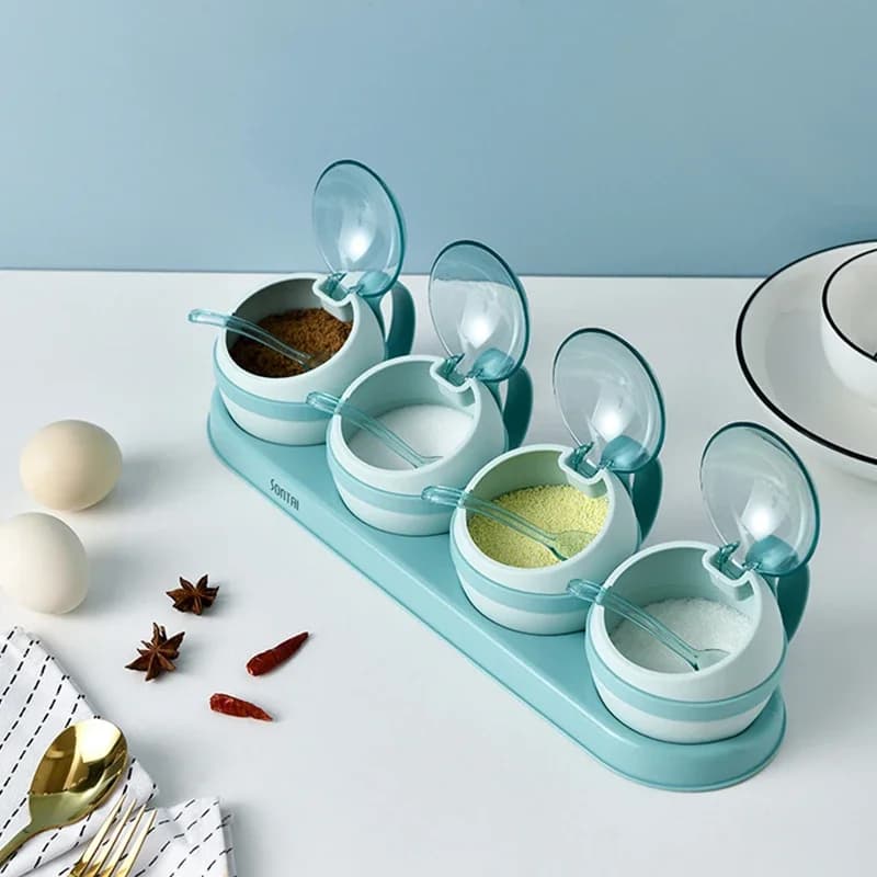 Set di barattoli per spezie sale zucchero e pepe shaker scatola per condimenti da cucina organizzatore per condimenti barattoli per spezie con coperchio a cucchiaio