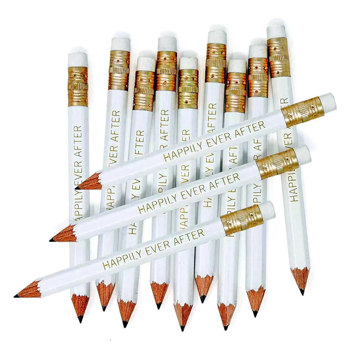 27Pieces Happily Ever After Pencils, Bridal Shower Pencils Half Golf Pencils with Erasers Pre Sharpened 4 Inch 2 HB Mini Hex