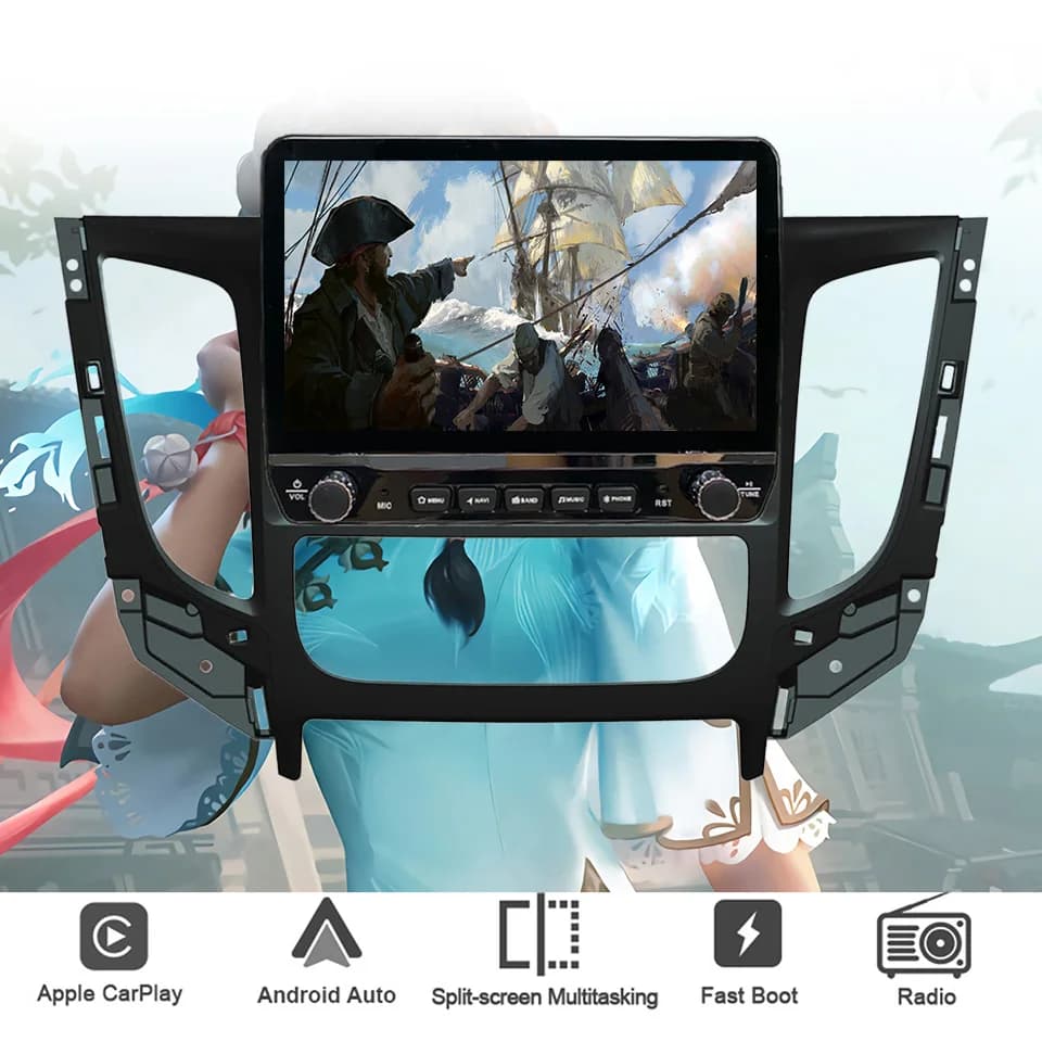 8Core 8G+128G Carplay Auto Car Radio Audio Stereo For Mitsubishi Triton L200 2015 - 2019 GPS Navi DVD Cassette 4G Lte Head Unit
