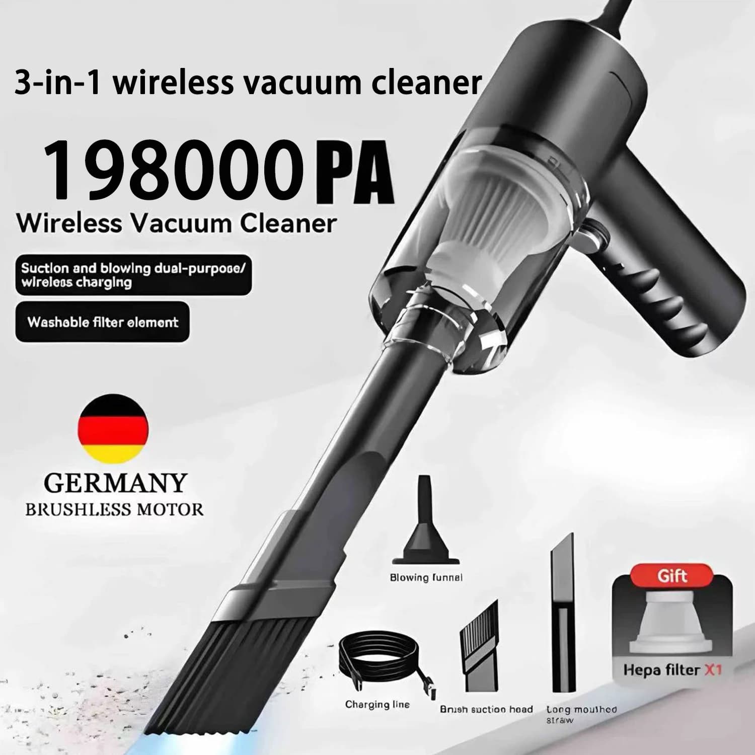 Nuovo 198000PA 120w Aspirapolvere per auto Wireless Super High Potente 3 in 1 Aspirapolvere portatile portatile a doppio uso asciutto e bagnato
