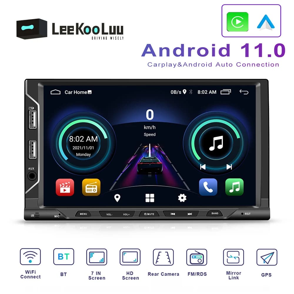 LeeKooLuu 2 Din Car Stereo Radio 7'' Android MP5 Multimedia Player Carplay DAB Bluetooth WIFI GPS Navigation FM Radio Receiver