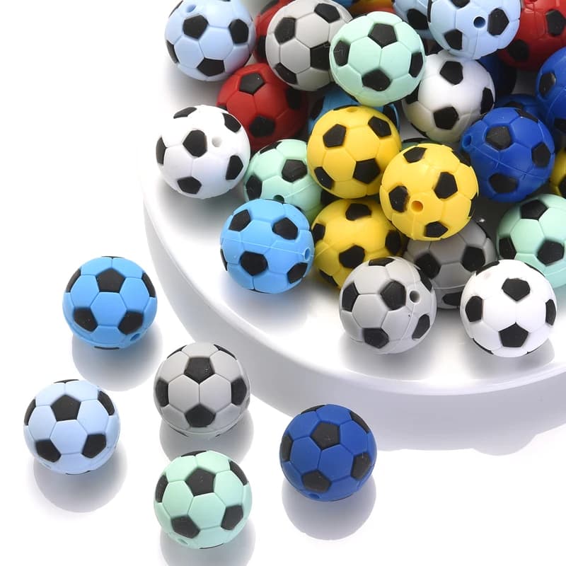 19mm 10 pezzi perline rotonde in silicone stile pallone da calcio dentizione perline da masticare per la cura del bambino giocattoli regalo ciuccio fai da te catena creazione di gioielli
