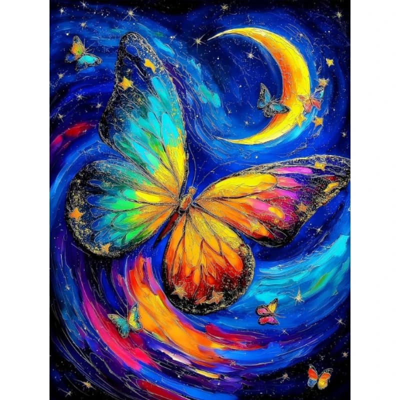 5D DIY Diamond Painting, Color Swirl Star Night And Glowing Butterfly Art Picture, Relaxing DIY Craft, Holiday & Birthday Gift