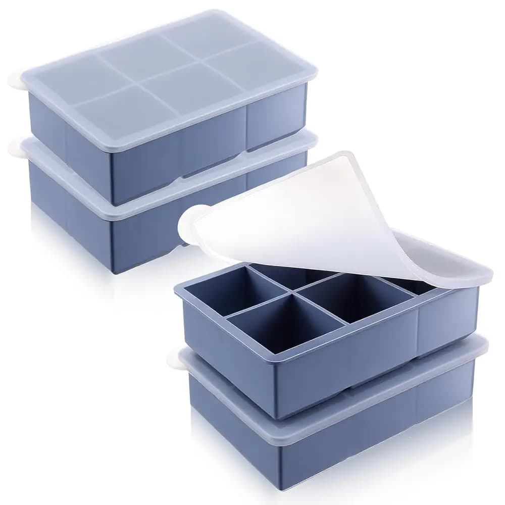 Vassoio in silicone da 1/2 tazza con coperchio, stampi in silicone per congelatore, confezione da 4, vassoio quadrato per cubetti di ghiaccio per la preparazione dei pasti e il congelamento di vari alimenti