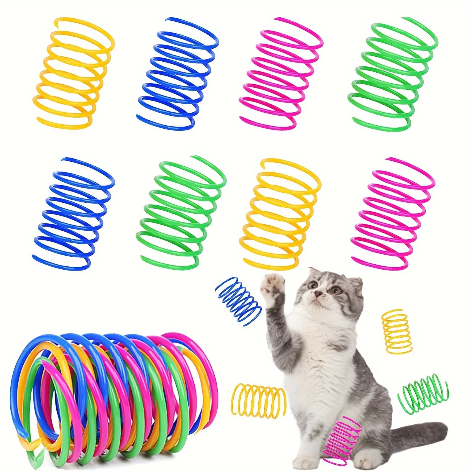 Set di 8 Giocattoli a Molla per Gatti, Molle a Spirale in Plastica per Gattini, Progettate per Battire, Mordere, Cacciare e Giocare Attivamente, Giocattoli per Animali Domestici