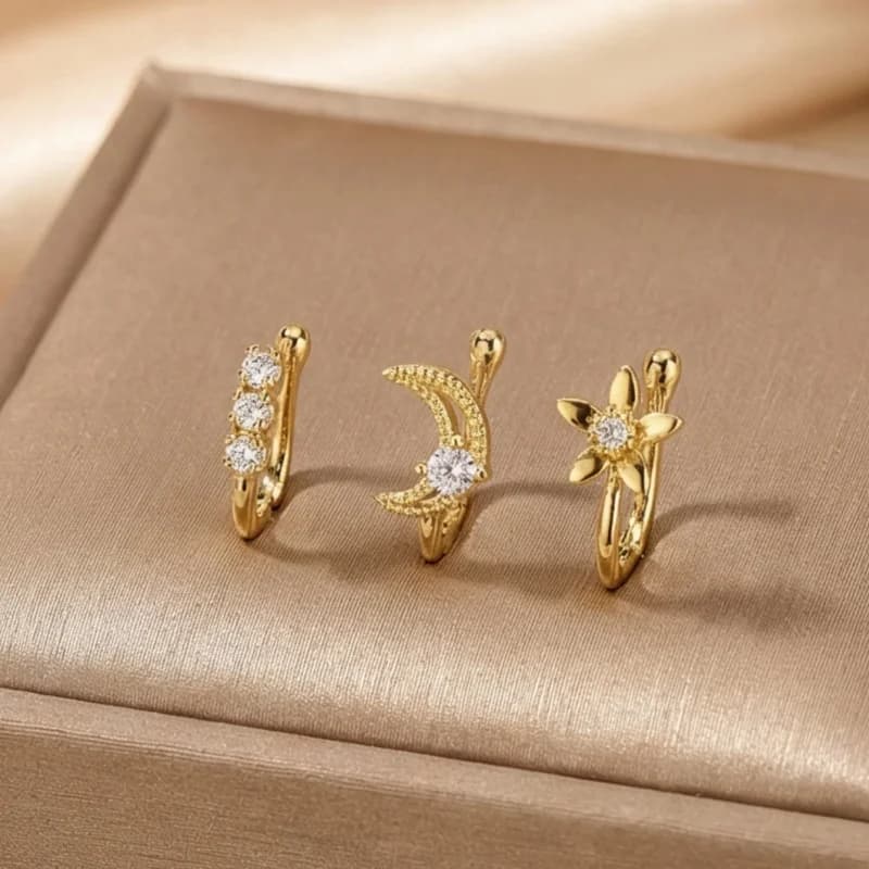 Set of 3 luxury retro nose clips, copper with artificial zircons, holiday gift for family and friends