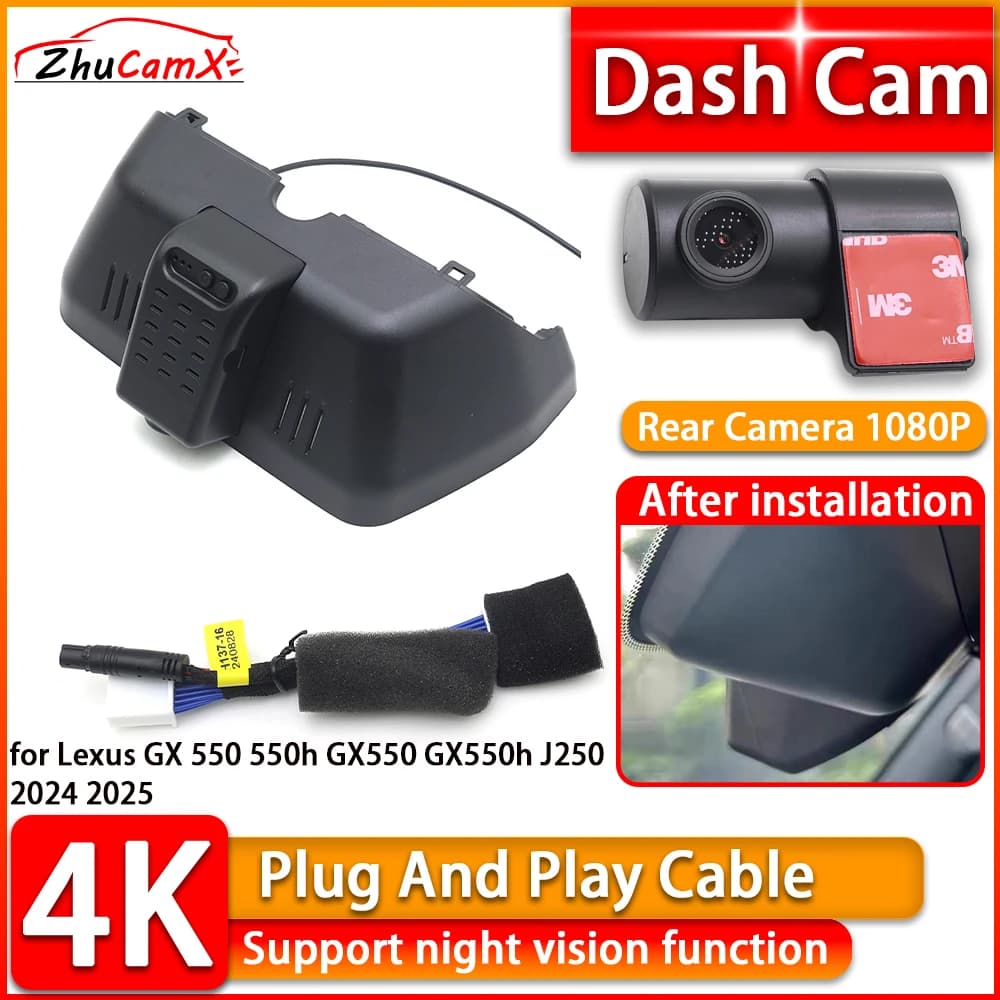 Dash Cam UHD Wi-Fi 4K per Lexus GX 550 550h GX550 GX550h J250 2024 2025, Telecamera DVR Anteriore e Posteriore per Auto, Registratore Video Plug and Play