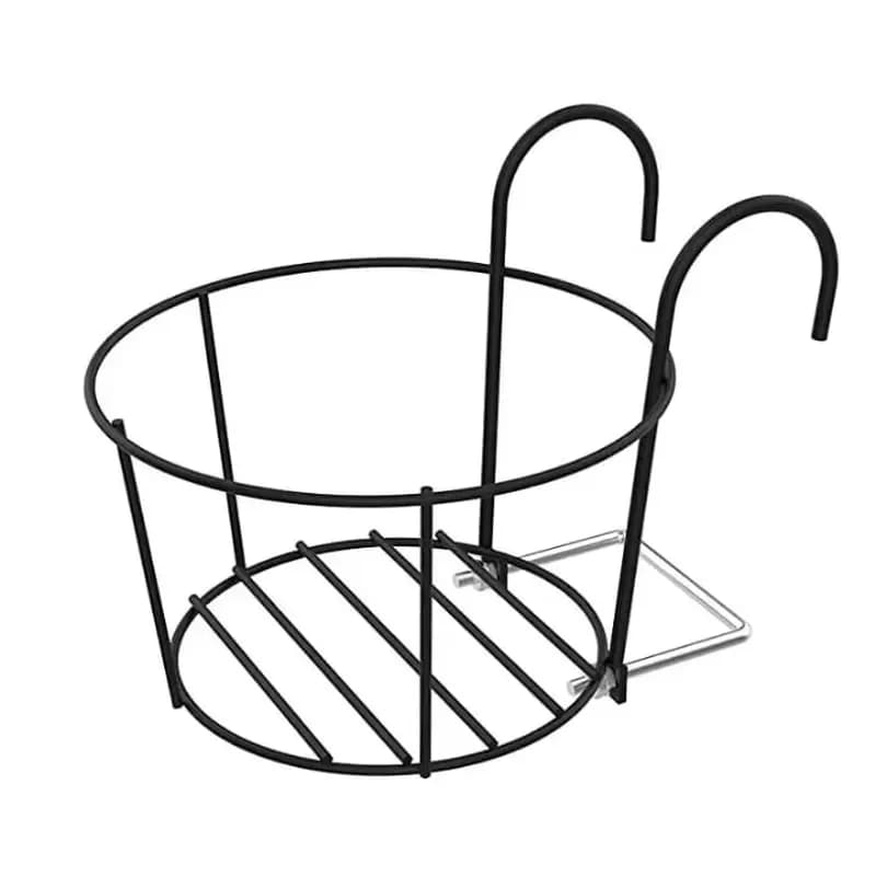 for Black Iron Hanging Planter Basket Balcony Railing Plant Holder Wall Mounted Flower Pot Stand Outdoor Indoor Garden Decor