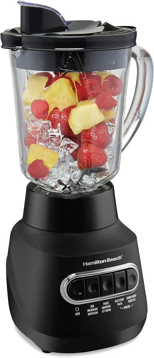 Smoothie Making in Kitchen, Black 800-Watt Blender with Stainless Steel Ice Sabre Blades, 40oz Glass Jar, and Quiet Design