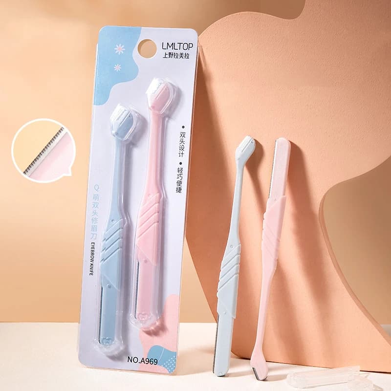 2 pezzi/set strumenti per il trucco rasoio per sopracciglia bocca larga e stretta grande lama piccola bordo angolato dritto con copertura protettiva per veterano