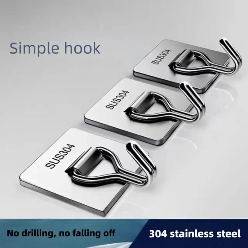 Adhesive Stainless Steel Wall Hooks: Multi-Purpose Door Hangers for Kitchen and Bathroom, Perfect for Towel and Clothes Storage