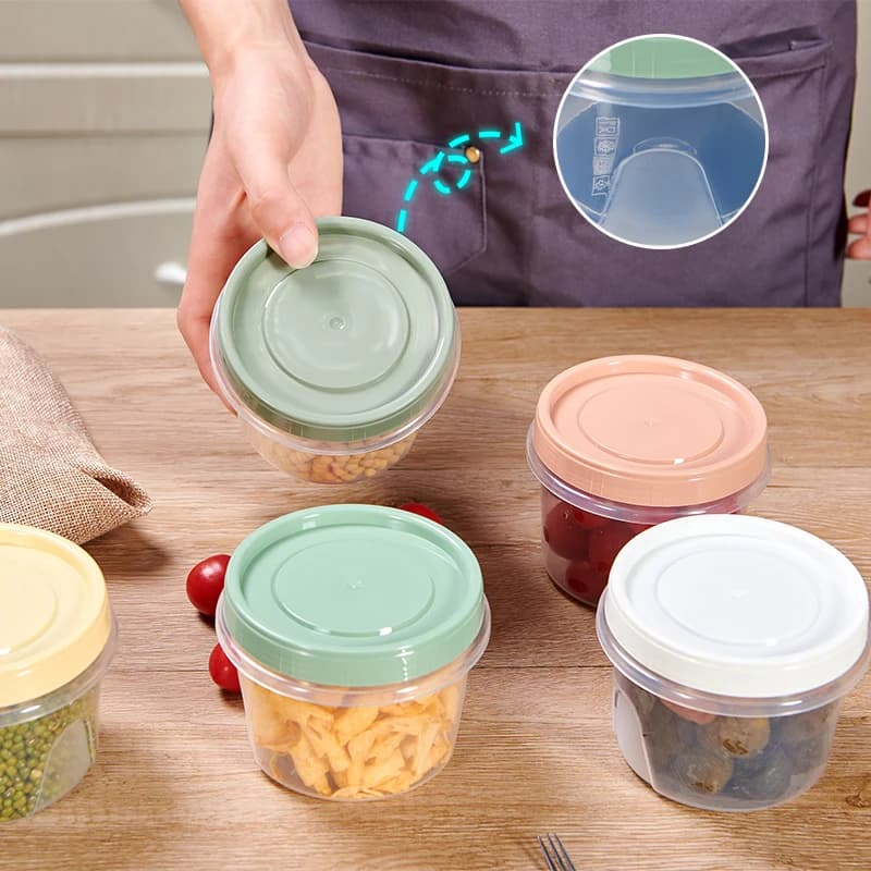 Set di 8 Contenitori Rotondi da 500ml per Conservazione Alimenti, Scatole per Frigorifero, Contenitori Sigillati per Frutta e Snack, Adatti al Microonde