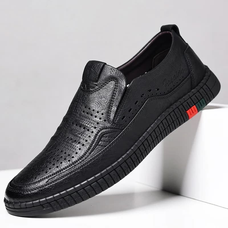 Nuove Scarpe Estive Traspiranti in Pelle Traforata per Uomo, Scarpe Casual alla Moda Monocolore, Scarpe Basse da Guida per Uomo