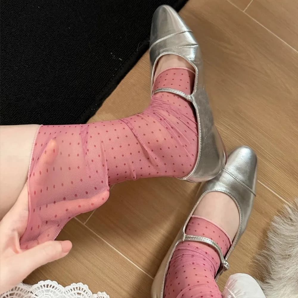 Scaldacollo in Seta Trasparente Stile Coreano con Pois, Polsini a Balze Y2K Harajuku, Coprigambe Lolita JK Kawaii, Streetwear