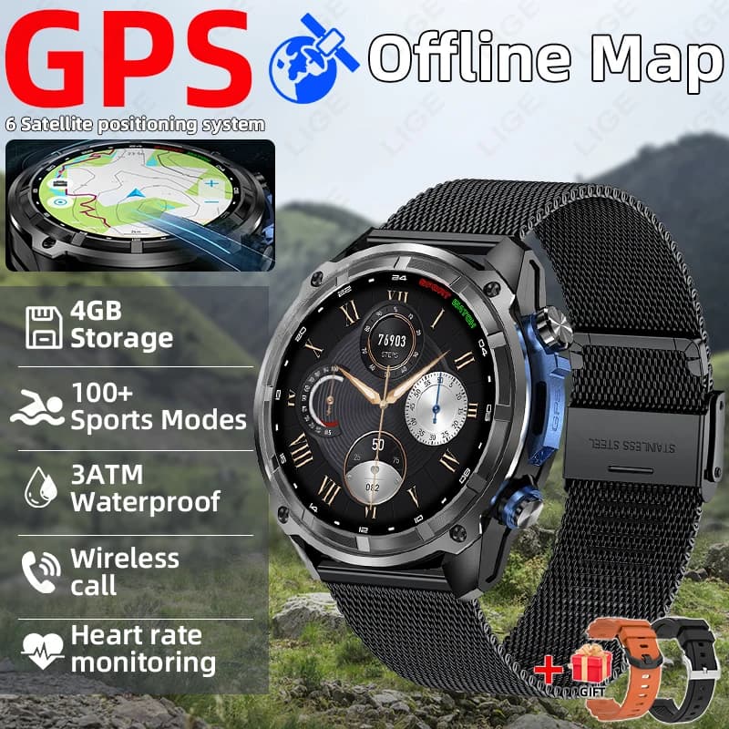 LIGE 2026 Smartwatch Militare con GPS, Navigazione Offline, Batteria da 860mAh, Tracker Sportivo per Nuoto, Memoria da 4GB, Lettore MP3/MP4