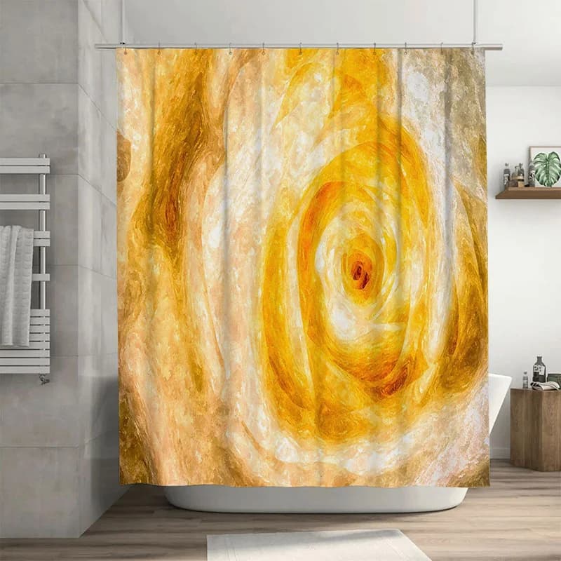 Lussuosa tenda da doccia dorata con design a ricciolo vibrante per l'arredamento del bagno, tende da doccia moderne stampate realizzate in Cina (Giallo