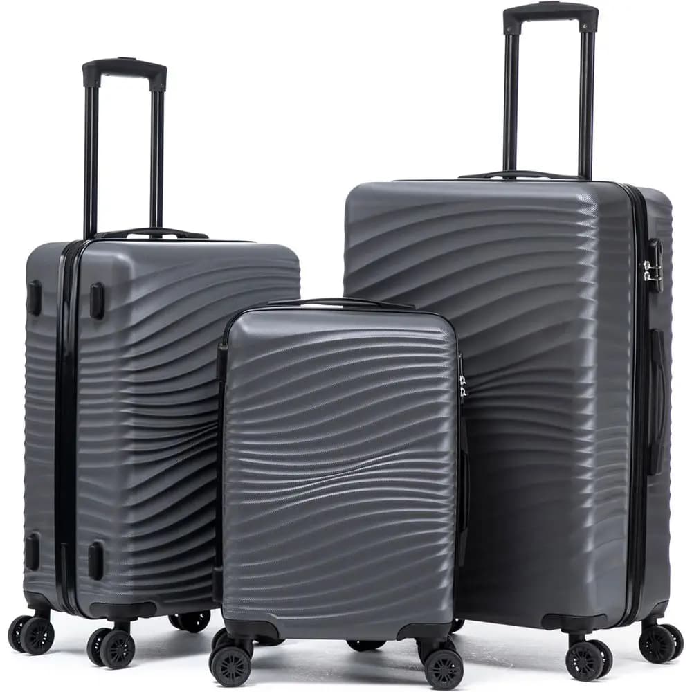 Set di Valigie in ABS a 3 Pezzi: 20/24/28 Pollici, Ruote Girevoli, Bagaglio a Mano Approvato dalle Compagnie Aeree, Leggero con Chiusura Sicura