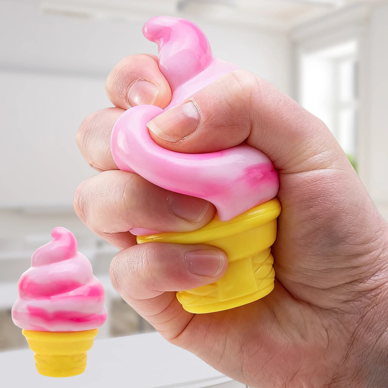 Giocattolo Sensoriale Estivo a Forma di Cono Gelato, Morbido in TPR, Palla Antistress Portatile, Squishy, Regali per Pasqua e Feste per Adulti